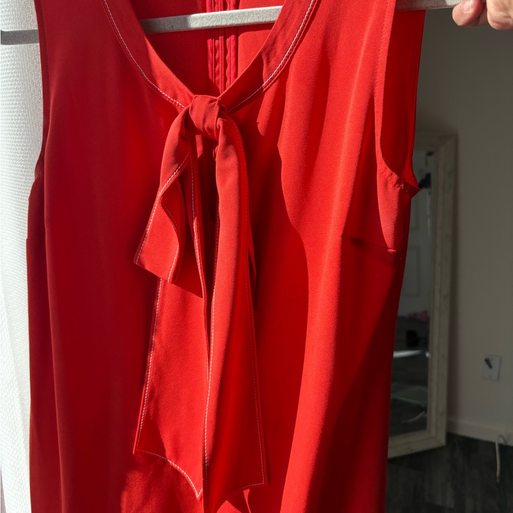 Maison Jules Vibrant Red Blouse with Bow Accent